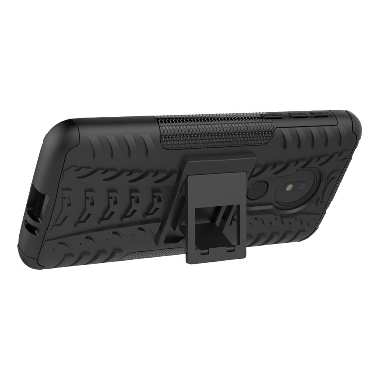 Cool Pneu Kickstand PC + TPU Caso de Proteção Híbrido Para Motorola Moto G7 Power (versão Dos Eua) - Preto