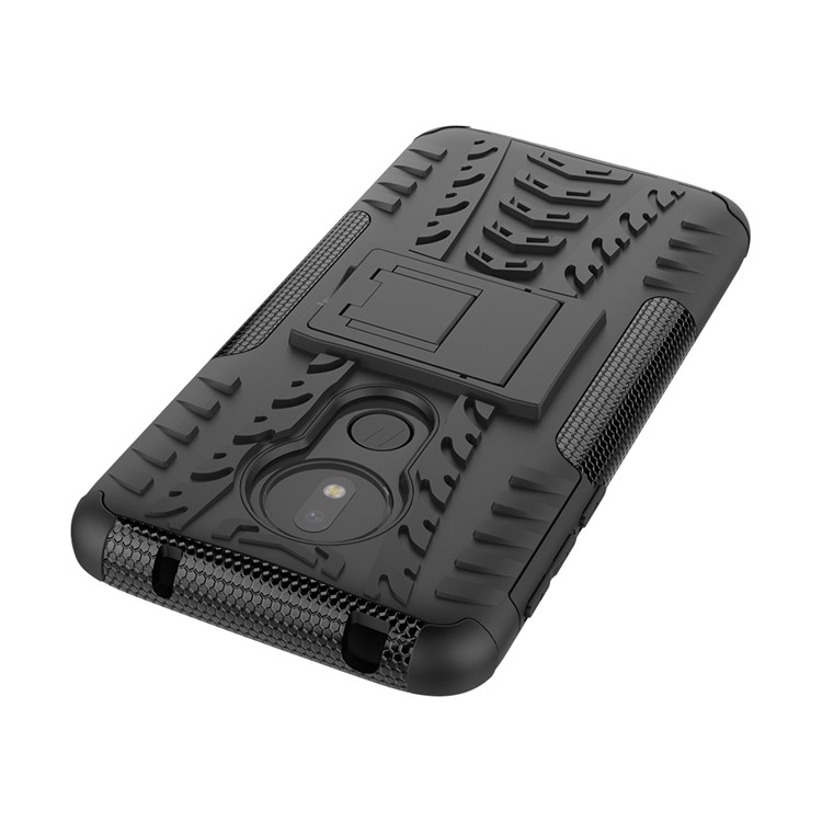 Cool Pneu Kickstand PC + TPU Caso de Proteção Híbrido Para Motorola Moto G7 Power (versão Dos Eua) - Preto