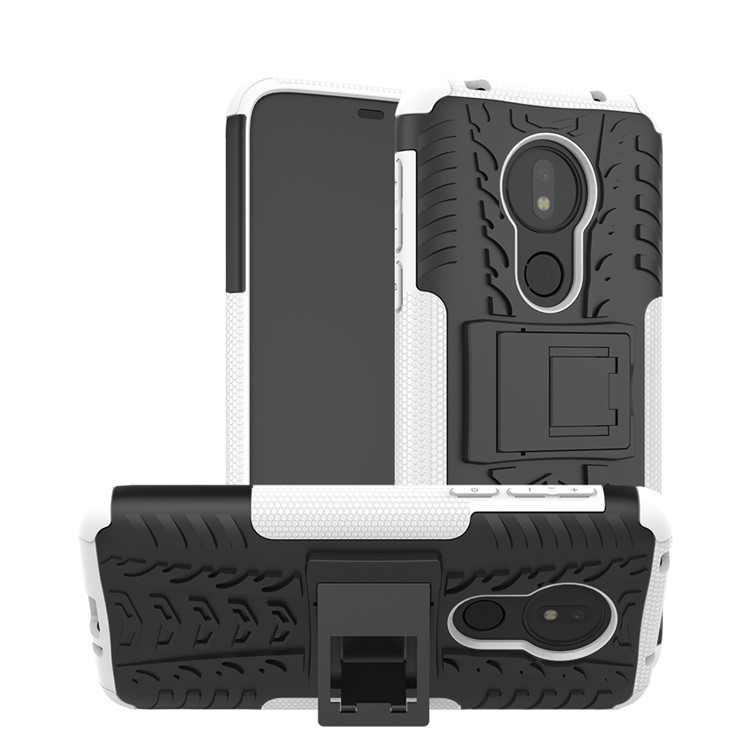 Cool Tyre Kickstand PC + TPU Hybrid Protection Case for Motorola Moto G7 Power (US Version) - White-1