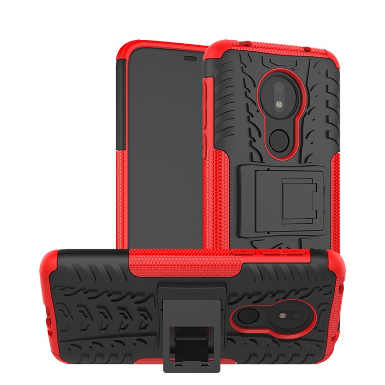 Cool Tyre Kickstand PC + TPU Hybrid Protection Case for Motorola Moto G7 Power (US Version) - Red-1