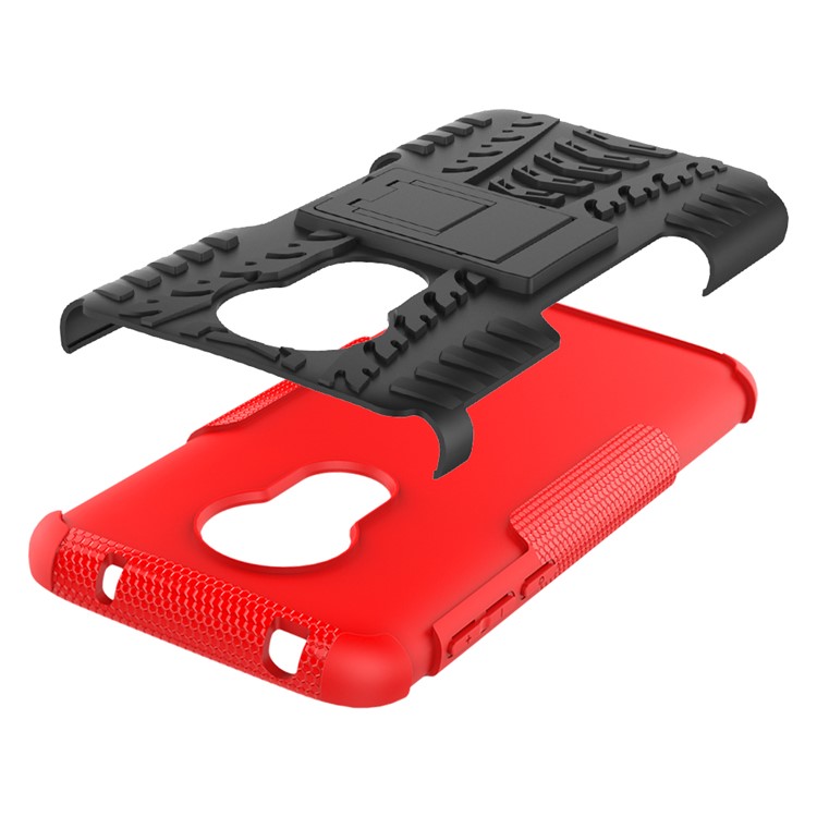 Cool Tyre Kickstand PC + TPU Hybrid Protection Case for Motorola Moto G7 Power (US Version) - Red-10