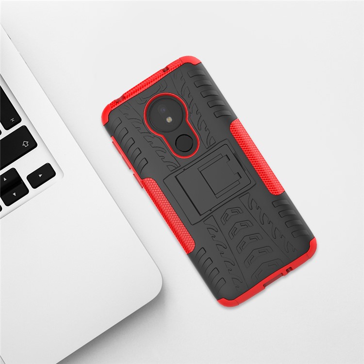 Cool Tyre Kickstand PC + TPU Hybrid Protection Case for Motorola Moto G7 Power (US Version) - Red-11