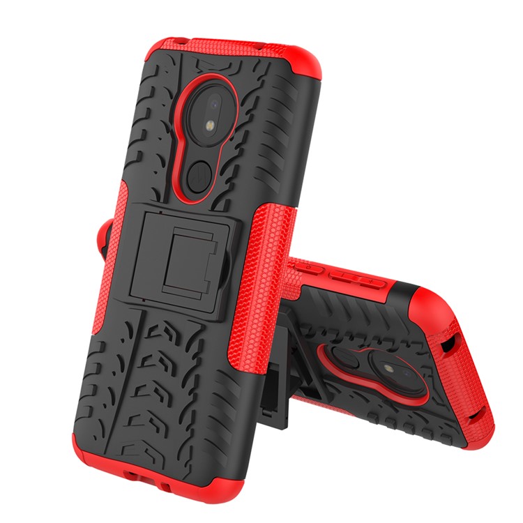 Cool Tyre Kickstand PC + TPU Hybrid Protection Case for Motorola Moto G7 Power (US Version) - Red-2