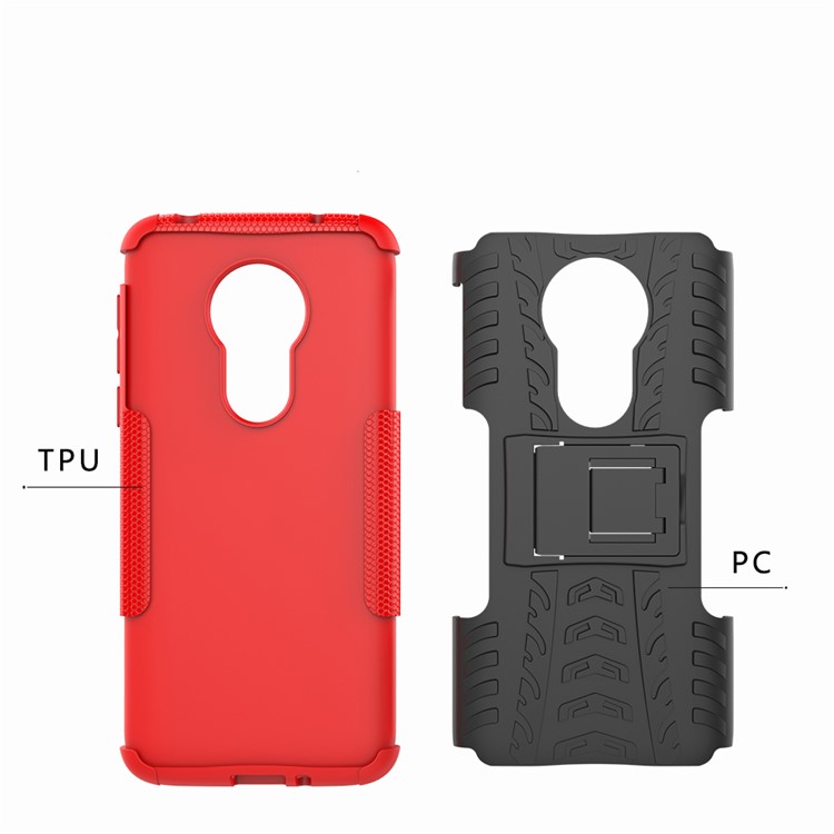 Cool Tyre Kickstand PC + TPU Hybrid Protection Case for Motorola Moto G7 Power (US Version) - Red-3