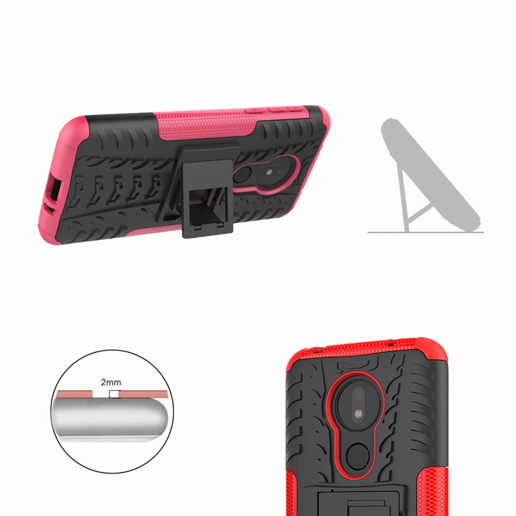 Cool Tyre Kickstand PC + TPU Hybrid Protection Case for Motorola Moto G7 Power (US Version) - Red-4
