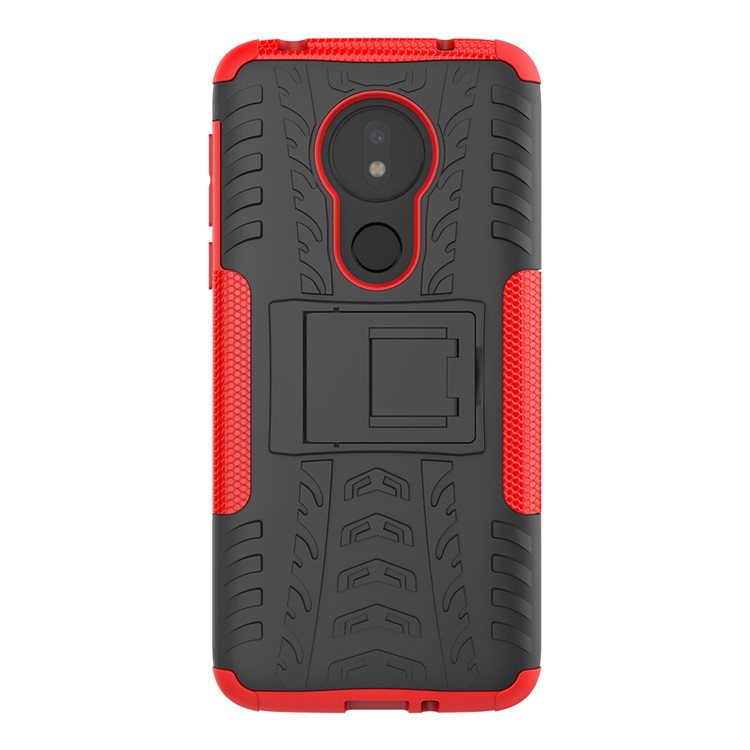 Cool Tyre Kickstand PC + TPU Hybrid Protection Case for Motorola Moto G7 Power (US Version) - Red-5