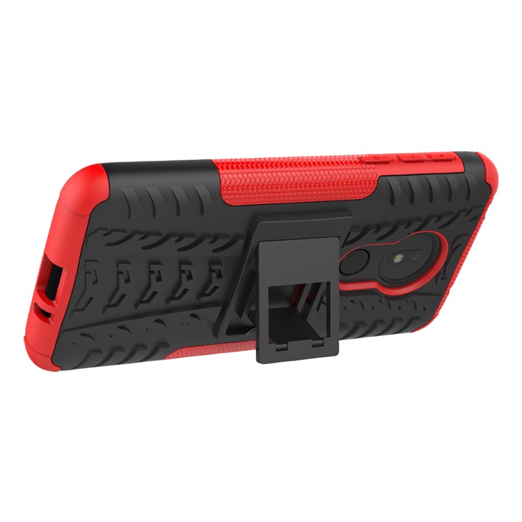 Cool Tyre Kickstand PC + TPU Hybrid Protection Case for Motorola Moto G7 Power (US Version) - Red-8
