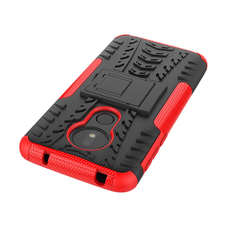 Cool Tyre Kickstand PC + TPU Hybrid Protection Case for Motorola Moto G7 Power (US Version) - Red-9