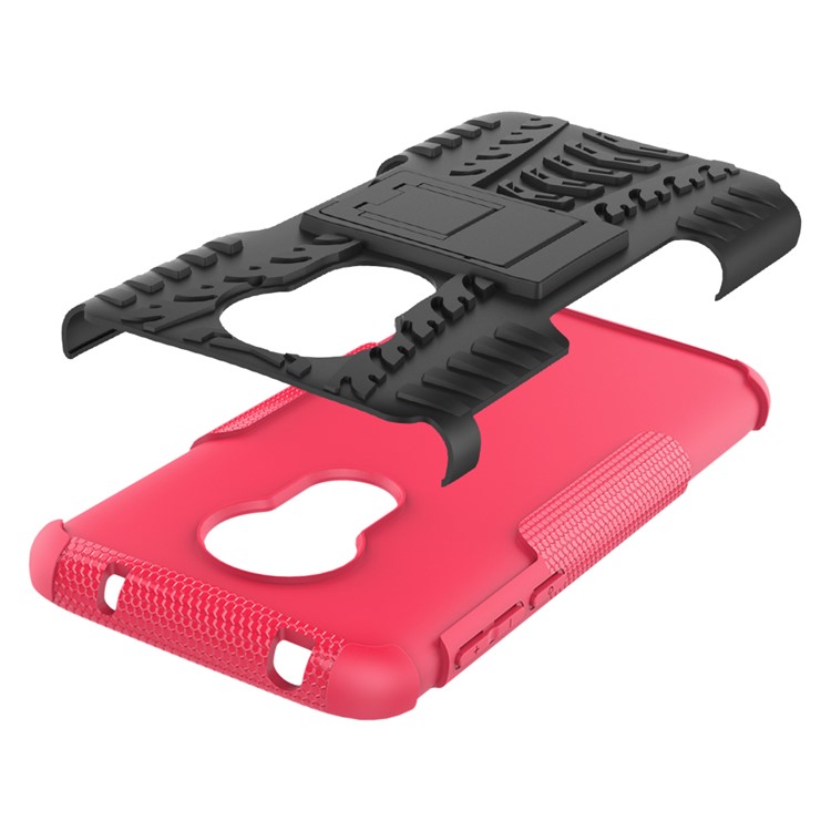 Cool Tyre Kickstand PC + TPU Hybrid Protection Case for Motorola Moto G7 Power (US Version) - Rose-7