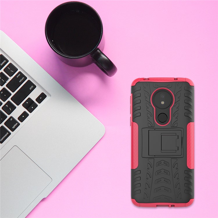 Cool Tyre Kickstand PC + TPU Hybrid Protection Case for Motorola Moto G7 Power (US Version) - Rose-8