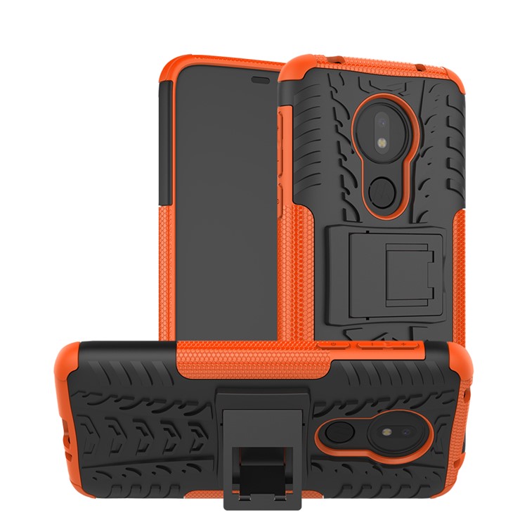 Cool Tyre Kickstand PC + TPU Hybrid Protection Case for Motorola Moto G7 Power (US Version) - Orange-1