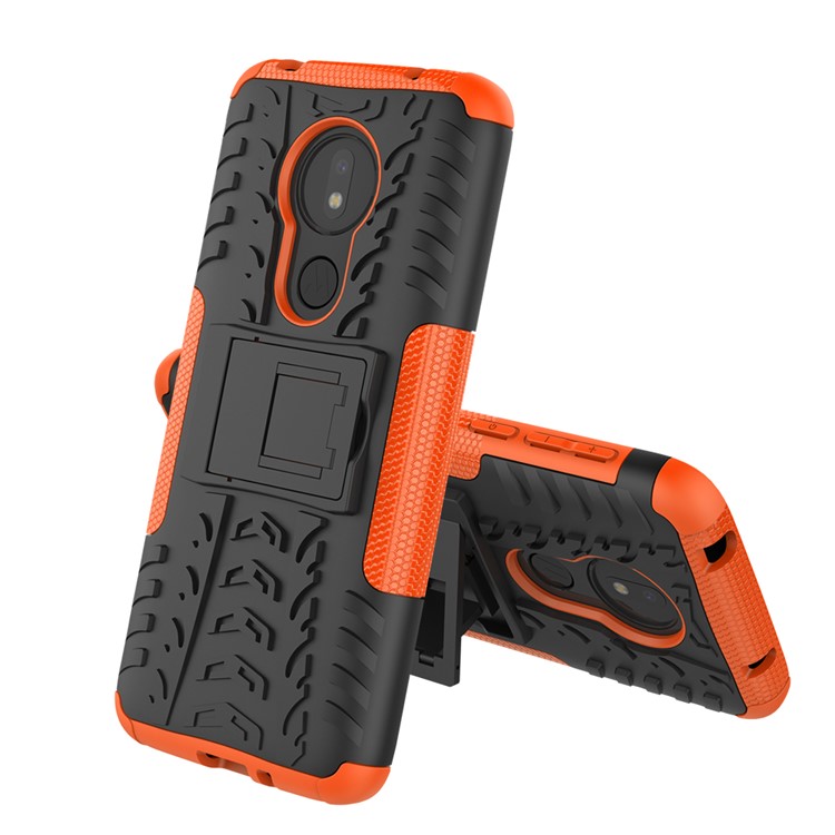 Cool Tyre Kickstand PC + TPU Hybrid Protection Case for Motorola Moto G7 Power (US Version) - Orange-2