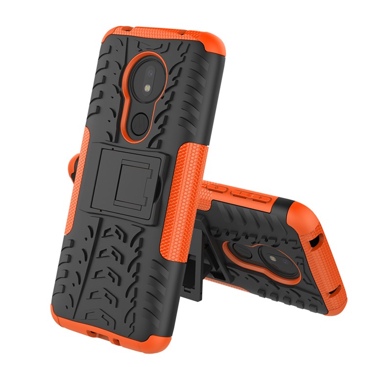 Cool Tire Kickstand PC + TPU Hybrid Protection Case Pour Motorola Moto G7 Power (version Américaine) - Orange-2