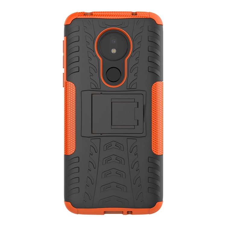 Cool Tire Kickstand PC + TPU Hybrid Protection Case Pour Motorola Moto G7 Power (version Américaine) - Orange-3