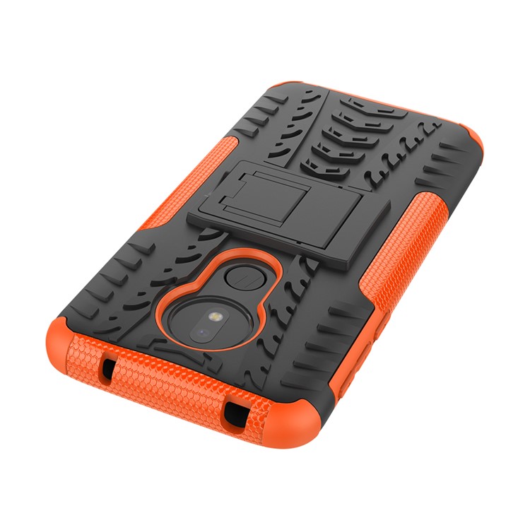 Cool Tire Kickstand PC + TPU Hybrid Protection Case Pour Motorola Moto G7 Power (version Américaine) - Orange-7