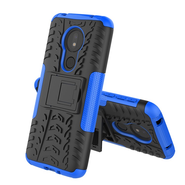 Cool Tire Kickstand PC + Custodia Ibrida TPU Per Motorola Moto G7 Power (versione Statunitense) - Blu