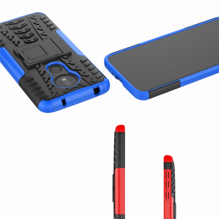 Cool Pneu Kickstand PC + TPU Caso de Proteção Híbrido Para Motorola Moto G7 Power (versão Dos Eua) - Azul-3