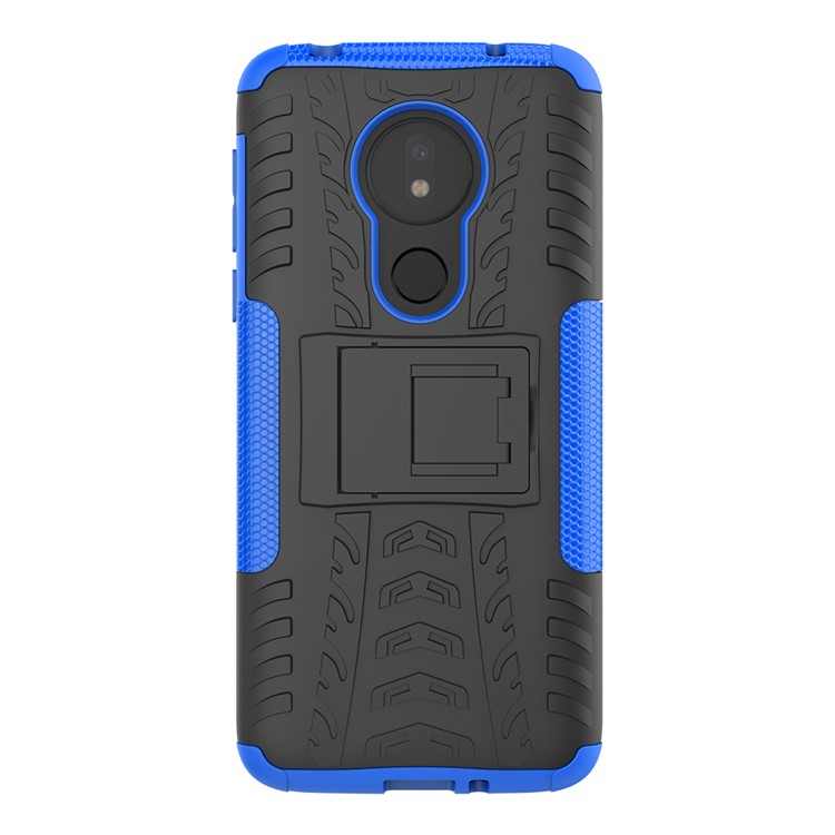 Cool Tyre Kickstand PC + TPU Hybrid Protection Case for Motorola Moto G7 Power (US Version) - Blue-4