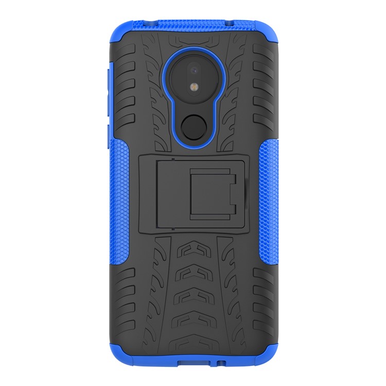 Cool Pneu Kickstand PC + TPU Caso de Proteção Híbrido Para Motorola Moto G7 Power (versão Dos Eua) - Azul-4