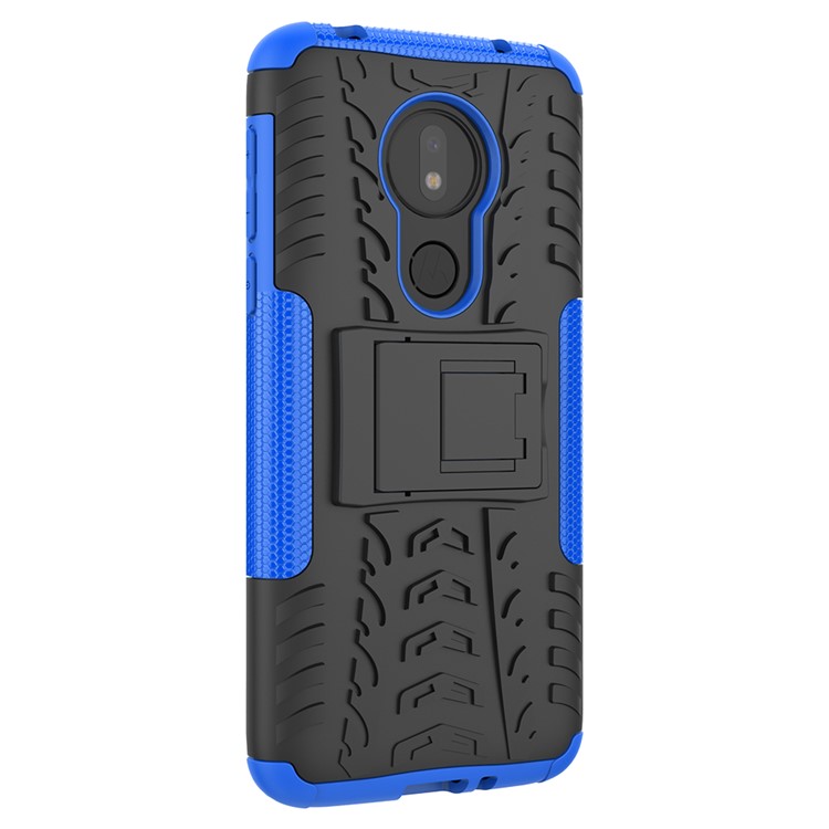 Fall Tire Kickstand PC + TPU Hybrid Protection Case Para Motorola Moto G7 Power (versión Estadounidense) - Azul