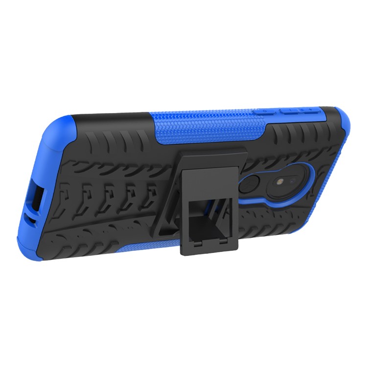 Cool Pneu Kickstand PC + TPU Caso de Proteção Híbrido Para Motorola Moto G7 Power (versão Dos Eua) - Azul-7