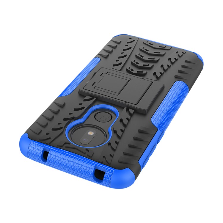 Cool Pneu Kickstand PC + TPU Caso de Proteção Híbrido Para Motorola Moto G7 Power (versão Dos Eua) - Azul-8