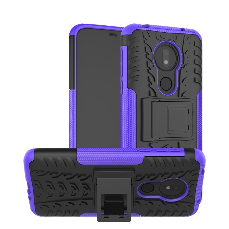 Cool Tyre Kickstand PC + TPU Hybrid Protection Case for Motorola Moto G7 Power (US Version) - Purple-1