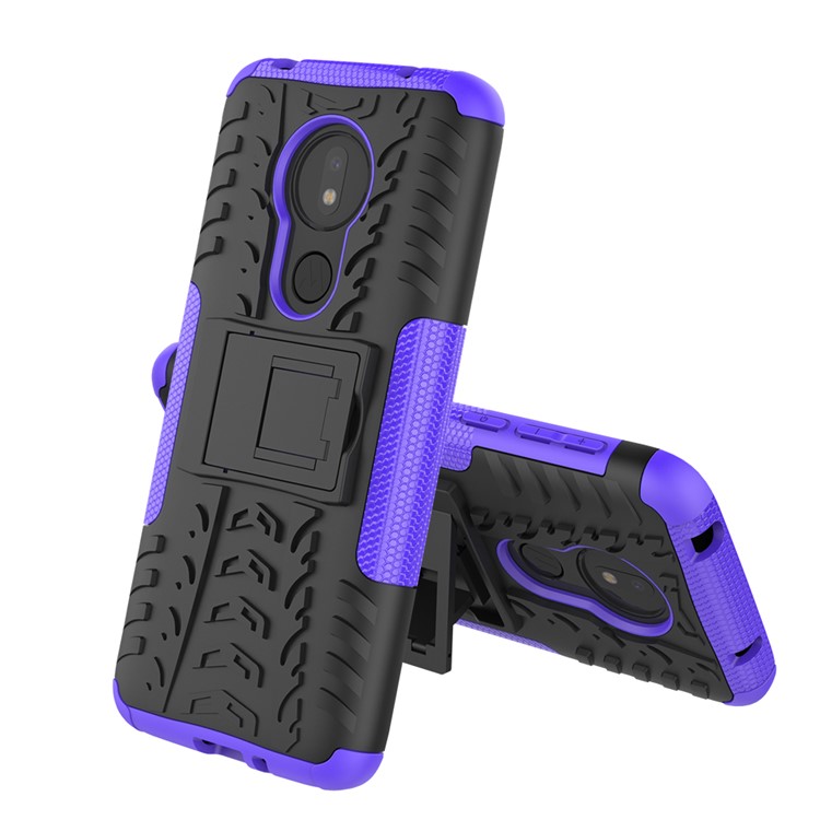 Cool Tyre Kickstand PC + TPU Hybrid Protection Case for Motorola Moto G7 Power (US Version) - Purple-2