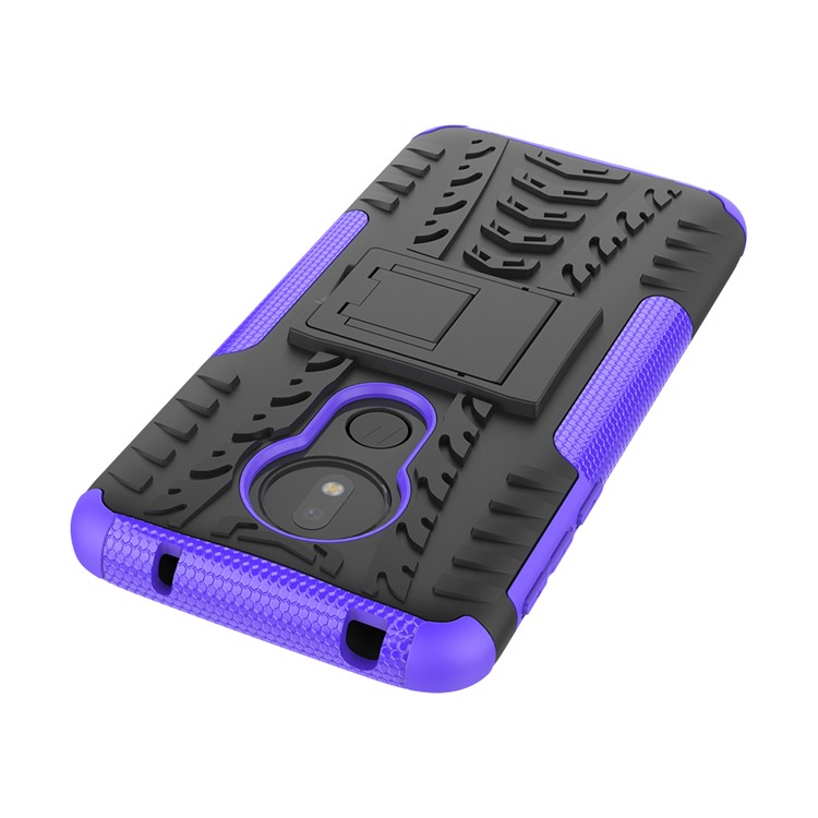 Cool Tyre Kickstand PC + TPU Hybrid Protection Case for Motorola Moto G7 Power (US Version) - Purple-8