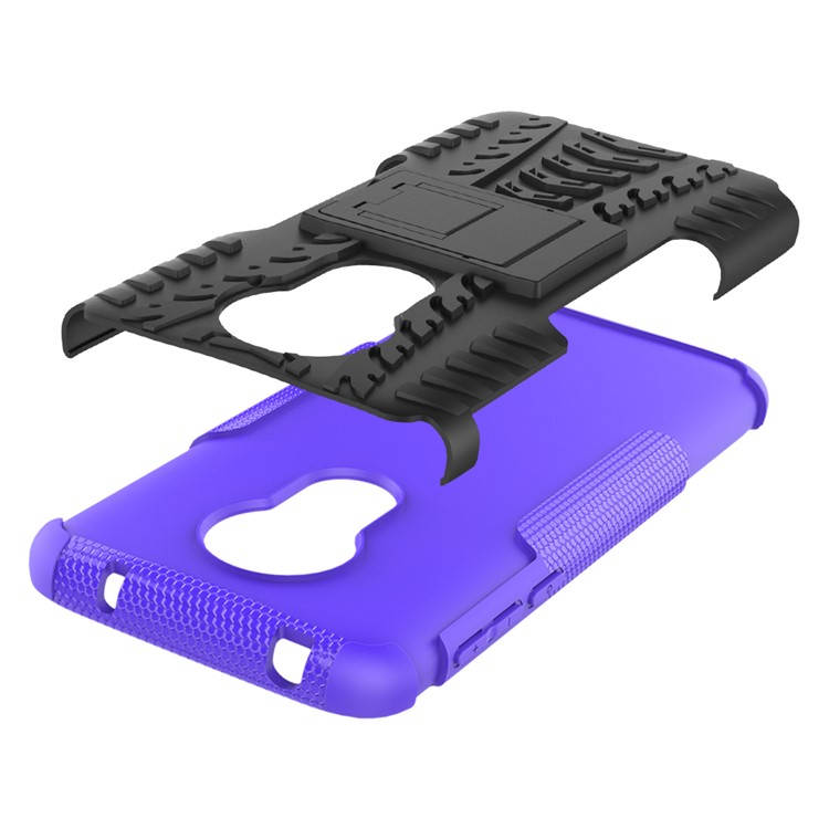 Cool Tyre Kickstand PC + TPU Hybrid Protection Case for Motorola Moto G7 Power (US Version) - Purple-9