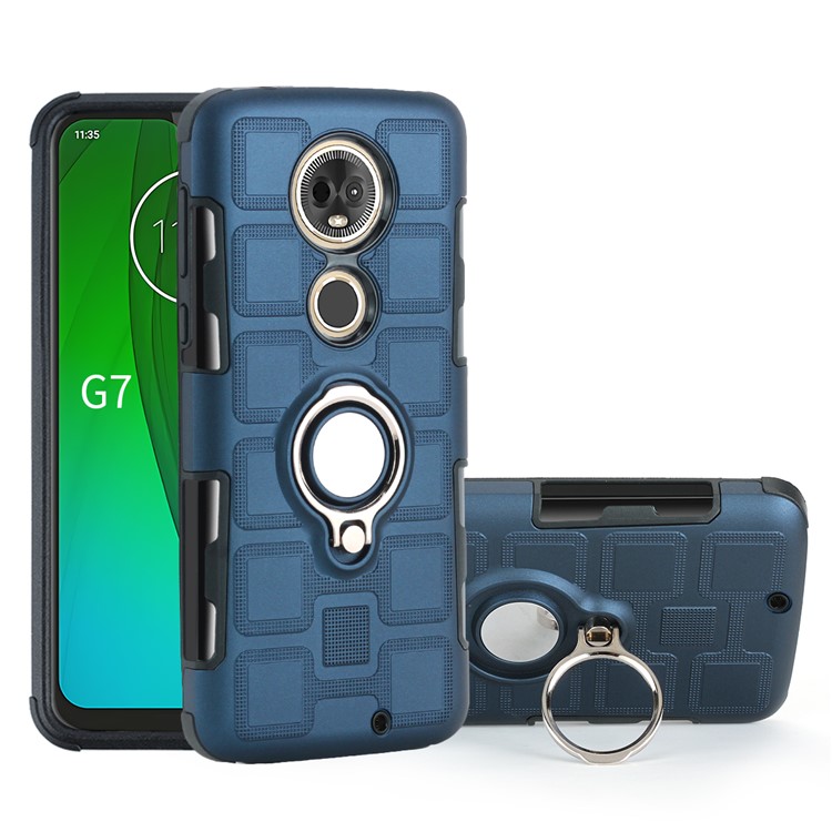 Geometric Pattern TPU PC Hybrid Shell with Kickstand for Motorola Moto G7 - Dark Blue-1
