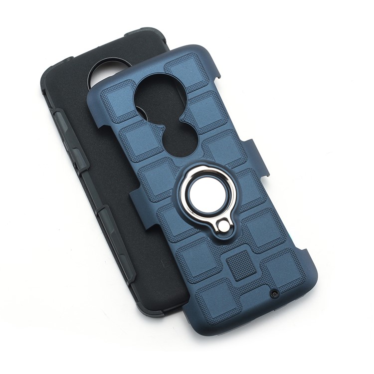 Geometric Pattern TPU PC Hybrid Shell with Kickstand for Motorola Moto G7 - Dark Blue-10