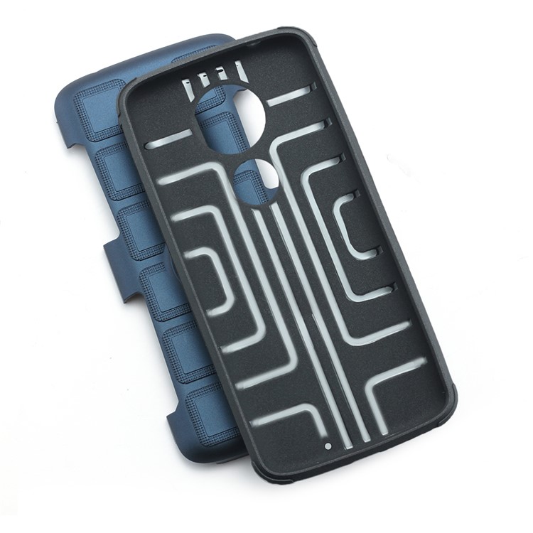 Geometric Pattern TPU PC Hybrid Shell with Kickstand for Motorola Moto G7 - Dark Blue-11