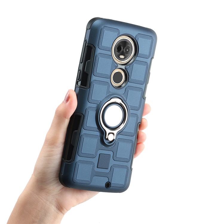Geometric Pattern TPU PC Hybrid Shell with Kickstand for Motorola Moto G7 - Dark Blue-4