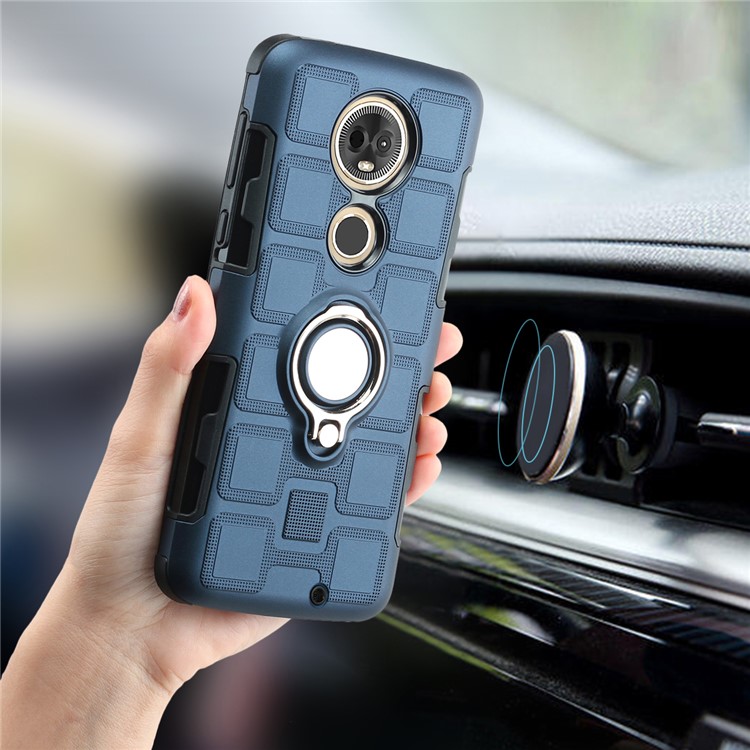 Geometric Pattern TPU PC Hybrid Shell with Kickstand for Motorola Moto G7 - Dark Blue-5