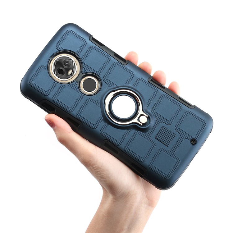 Geometric Pattern TPU PC Hybrid Shell with Kickstand for Motorola Moto G7 - Dark Blue-6