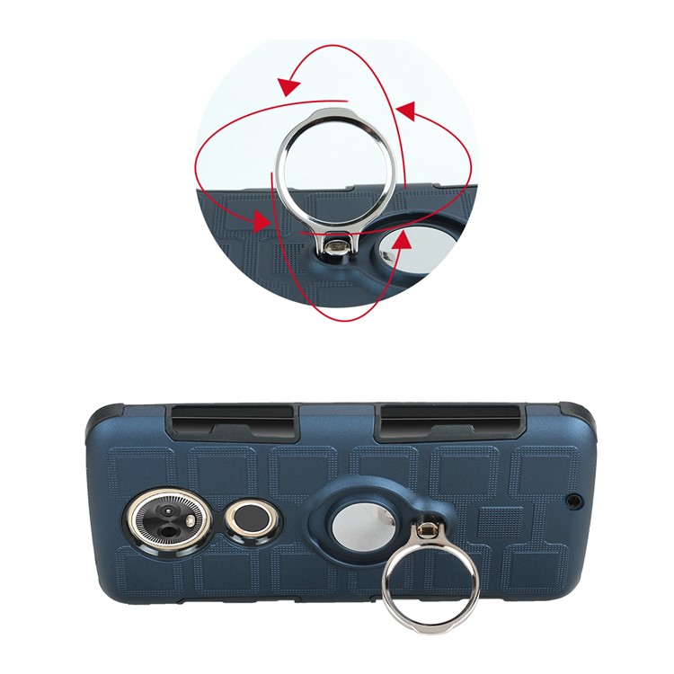 Geometric Pattern TPU PC Hybrid Shell with Kickstand for Motorola Moto G7 - Dark Blue-8