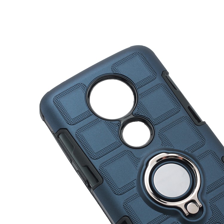 Geometric Pattern TPU PC Hybrid Shell with Kickstand for Motorola Moto G7 - Dark Blue-9