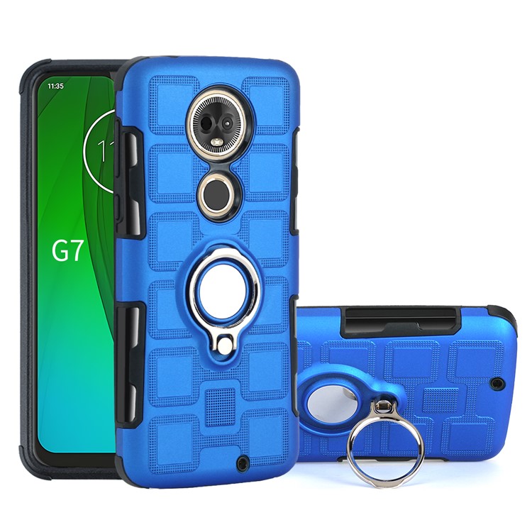 Geometric Pattern TPU PC Hybrid Shell with Kickstand for Motorola Moto G7 - Baby Blue-1
