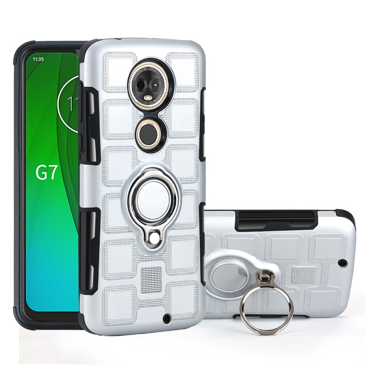 Geometric Pattern TPU PC Hybrid Shell with Kickstand for Motorola Moto G7 - Silver-1