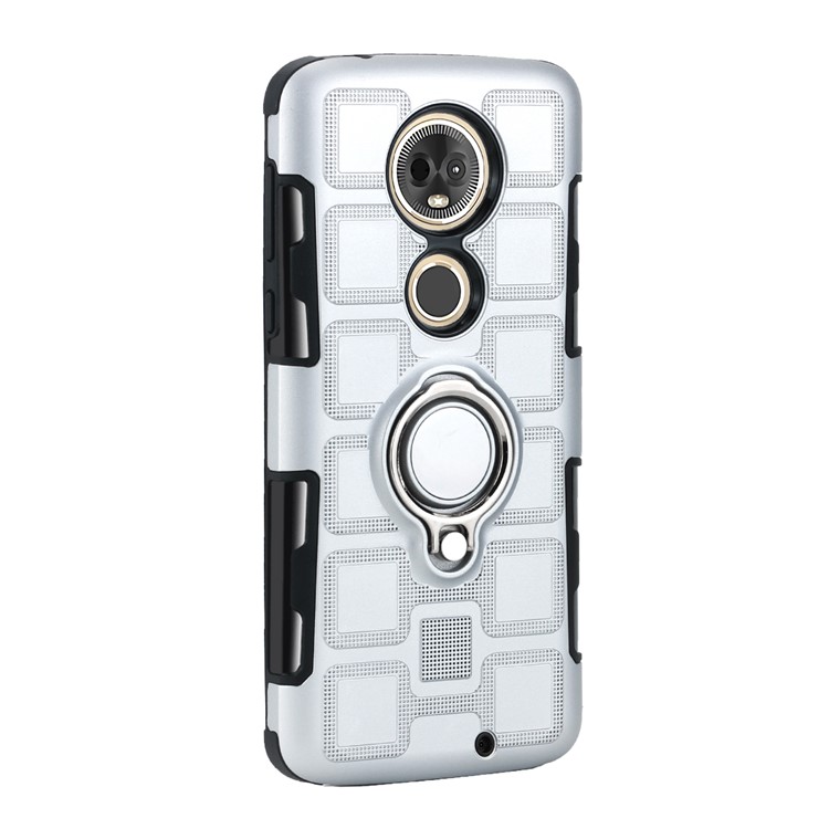 Geometric Pattern TPU PC Hybrid Shell with Kickstand for Motorola Moto G7 - Silver-3