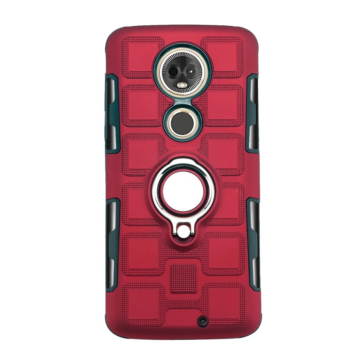 Motivo Geometrico TPU PC Shell Ibrida Con Cavalletto Per Moto G7 - Rosso-2