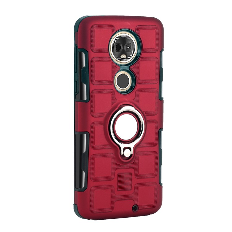 Motivo Geometrico TPU PC Shell Ibrida Con Cavalletto Per Moto G7 - Rosso-3
