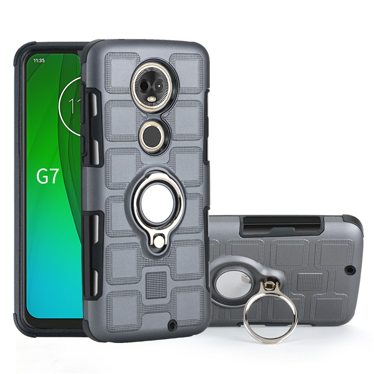 Geometric Pattern TPU PC Hybrid Shell with Kickstand for Motorola Moto G7 - Grey-1