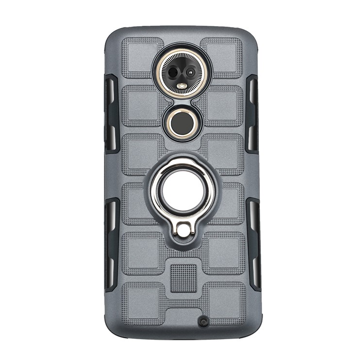 Geometric Pattern TPU PC Hybrid Shell with Kickstand for Motorola Moto G7 - Grey-3