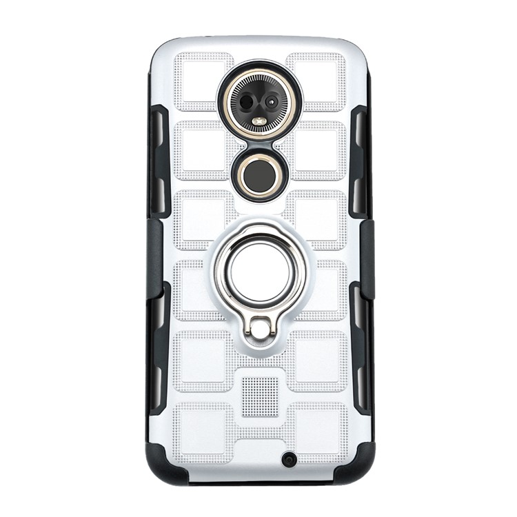 Geometric Pattern TPU PC Hybrid Phone Cover with Kickstand Belt Clip for Motorola Moto G7 - Silver-1