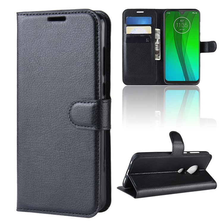 Litchi Skin Wallet Leather Stand Case for Motorola Moto G7 / G7 Plus - Black-2