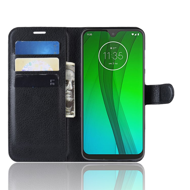 Litchi Skin Wallet Leather Stand Case for Motorola Moto G7 / G7 Plus - Black-5