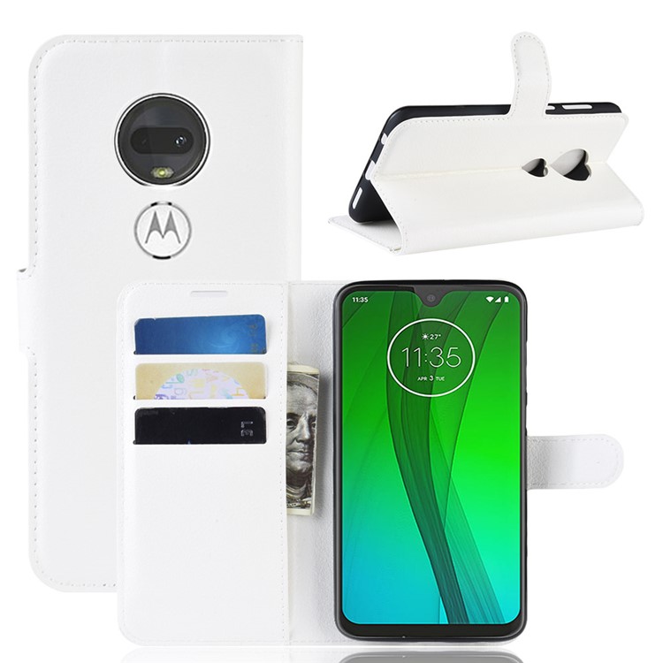 Litchi Skin Wallet Leather Stand Case for Motorola Moto G7 / G7 Plus - White-1