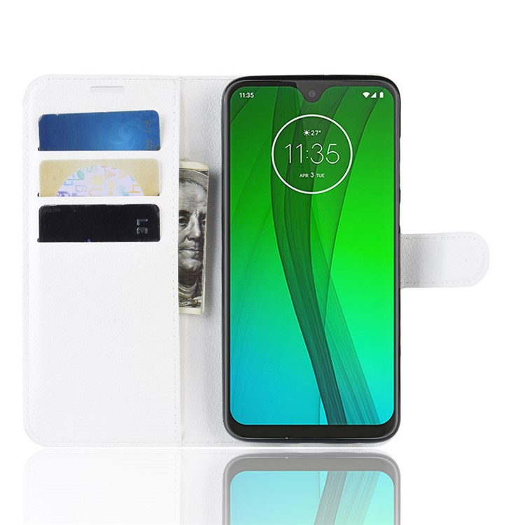 Litchi Skin Wallet Leather Stand Case for Motorola Moto G7 / G7 Plus - White-4